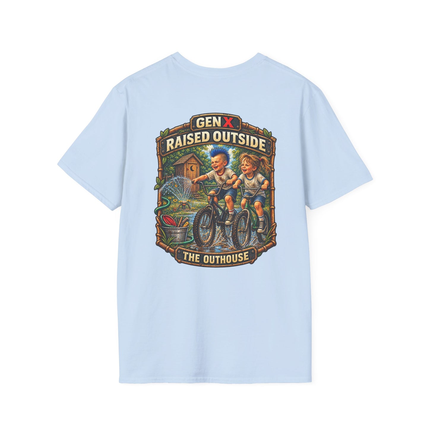 Gen X "Raised Outside" T-Shirt β Retro Outhouse Vintage Graphic Tee