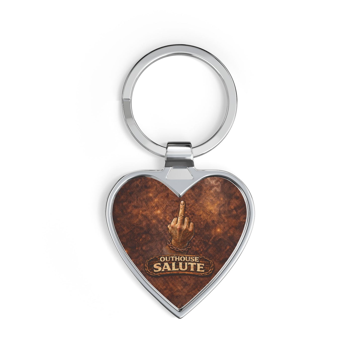 Outhouse Salute Heart Keychain — Funny Heart-Shaped Keyring with Salute Graphic