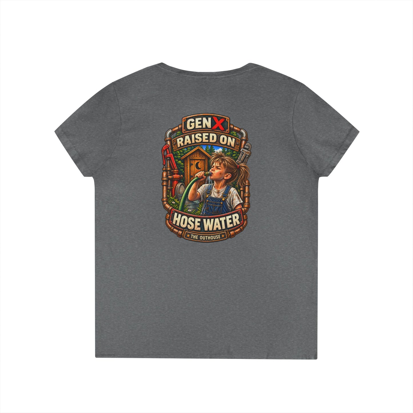 Gen X 'Raised on Hose Water' Ladies' V-Neck T-Shirt