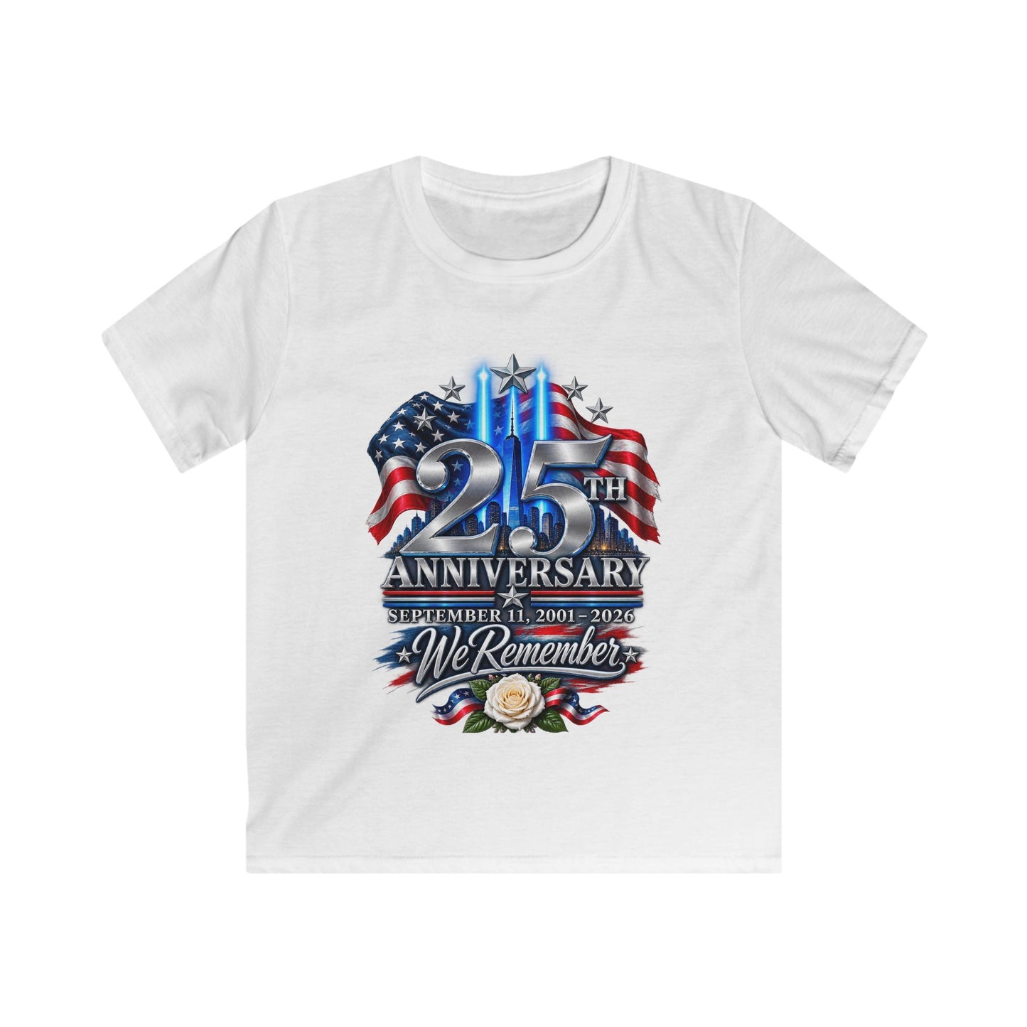 September 11 25th Anniversary Youth T-Shirt | We Remember 9/11 Kids Memorial Shirt | Patriotic 2001–2026 Tee