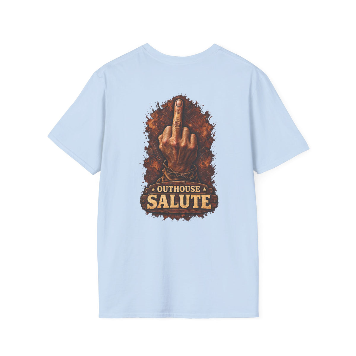 Outhouse Salute T-Shirt — Rustic Hand Gesture Graphic Tee