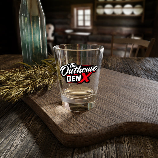 The Outhouse Gen X Shot Glass — 1.5oz Retro Logo Shooter
