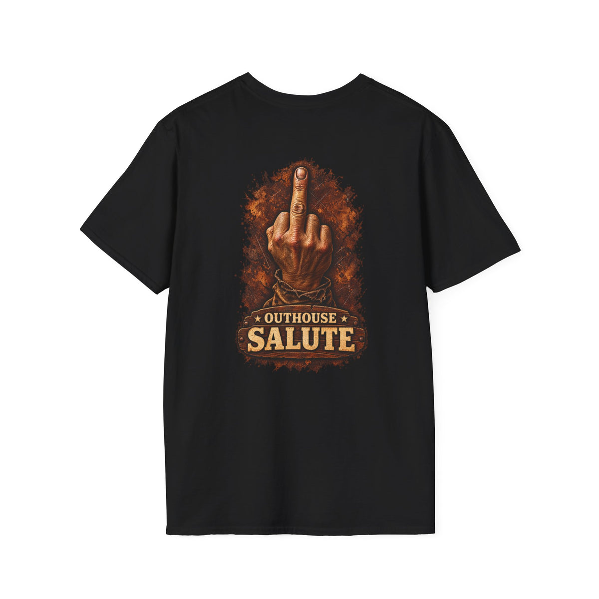 Outhouse Salute T-Shirt — Rustic Hand Gesture Graphic Tee