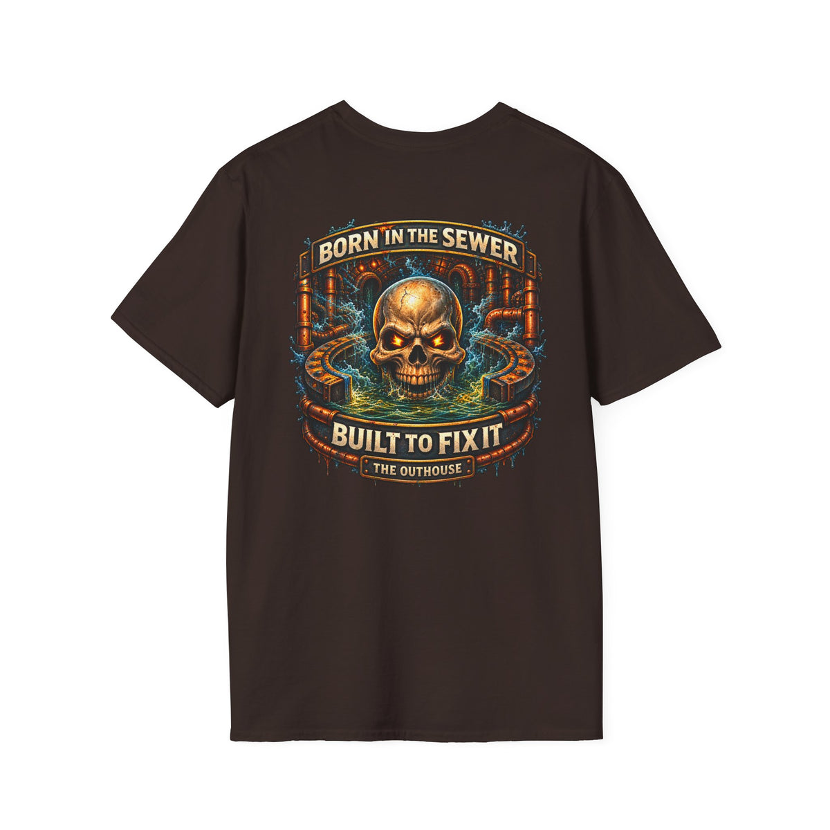Plumber Skull T-Shirt — "Born in the Sewer, Built to Fix It" Vintage Repair Tee