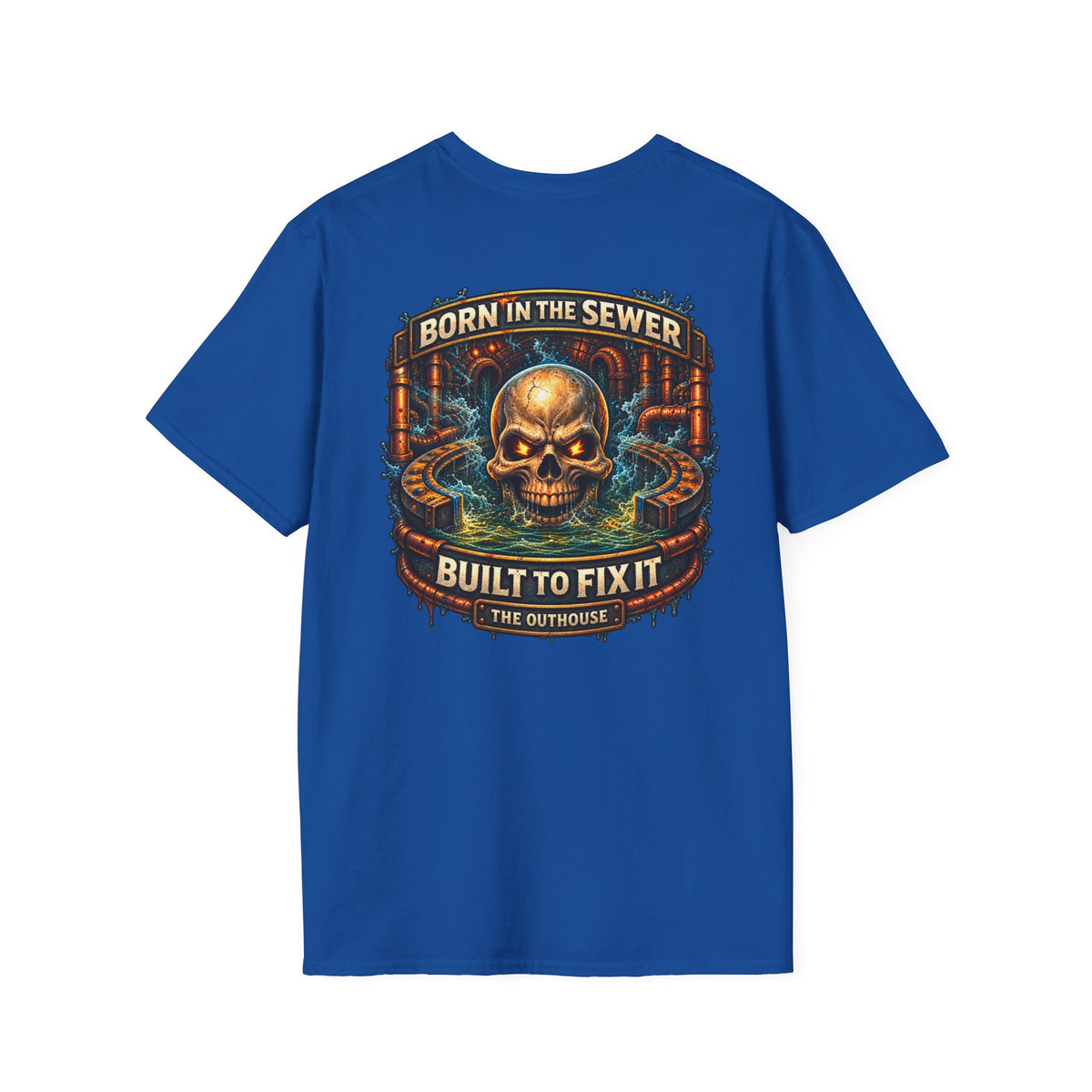 Plumber Skull T-Shirt — "Born in the Sewer, Built to Fix It" Vintage Repair Tee