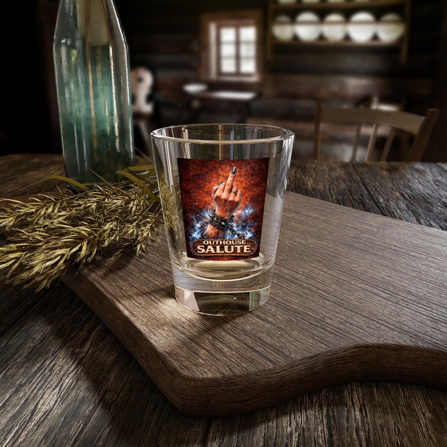 Shot Glass — "Outhouse Salute" Middle Finger Novelty Shooter