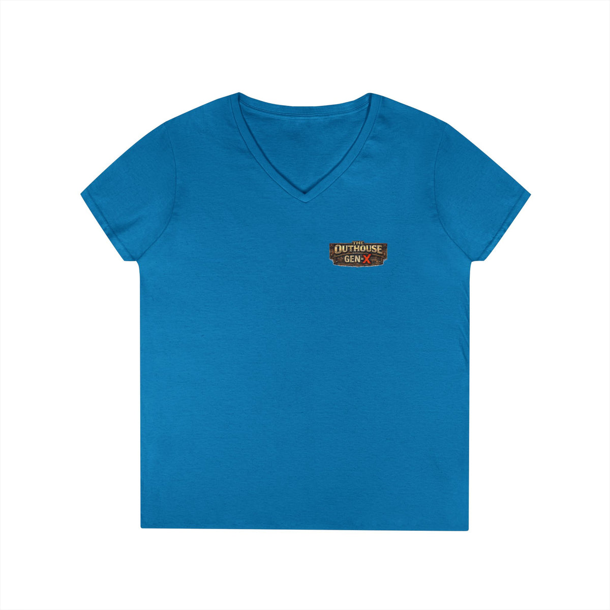 Outhouse Salute V-Neck Tee — Bold Back Graphic Ladies' T-Shirt