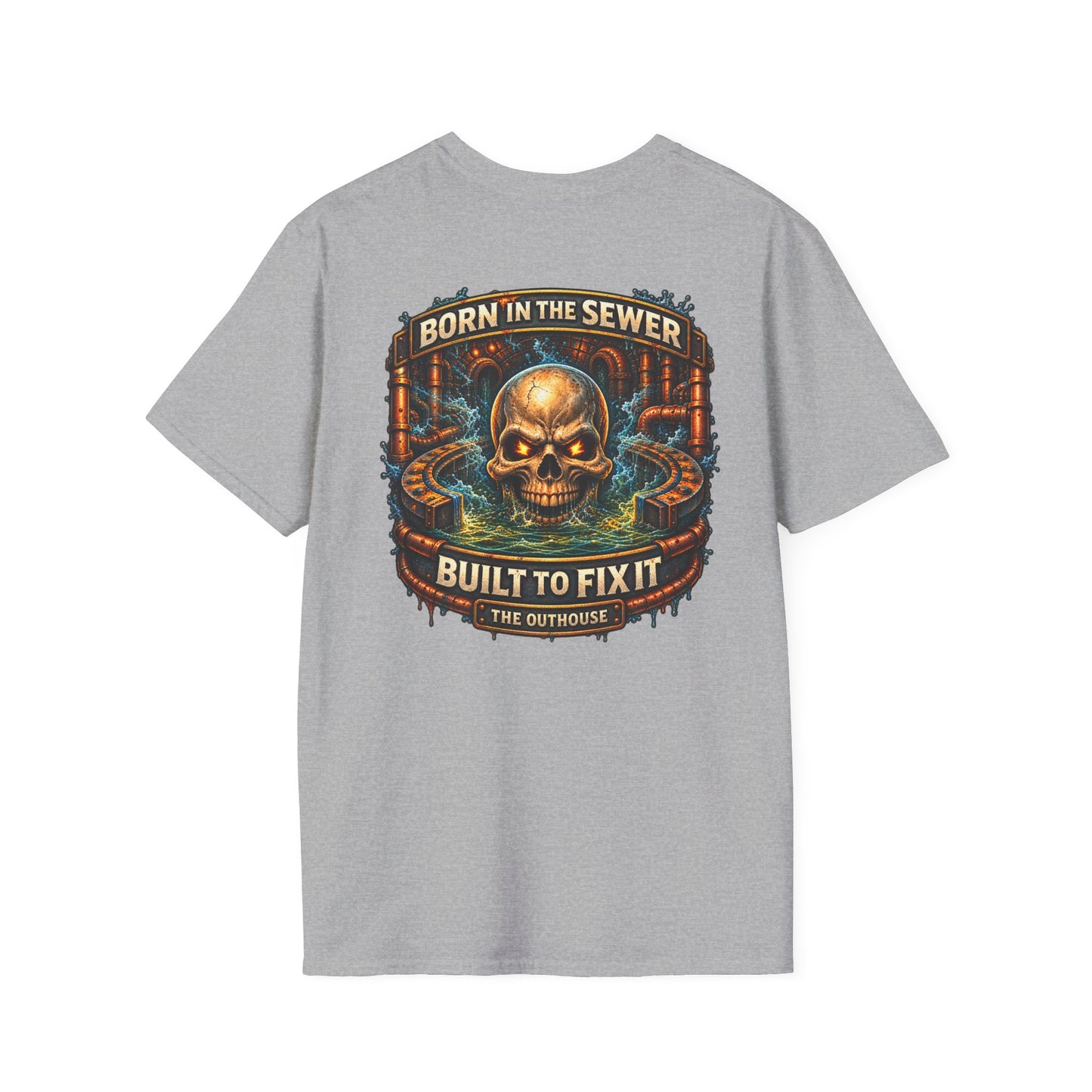 Plumber Skull T-Shirt — "Born in the Sewer, Built to Fix It" Vintage Repair Tee