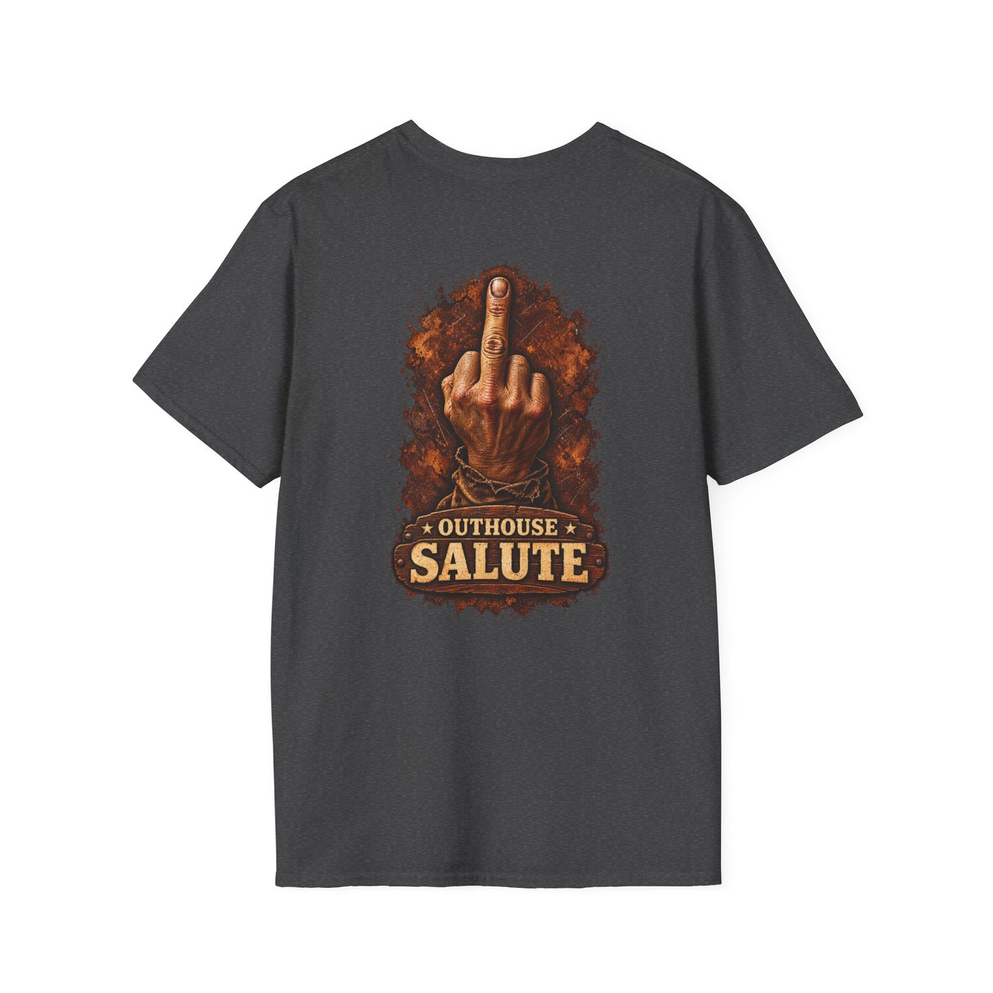 Outhouse Salute T-Shirt — Rustic Hand Gesture Graphic Tee