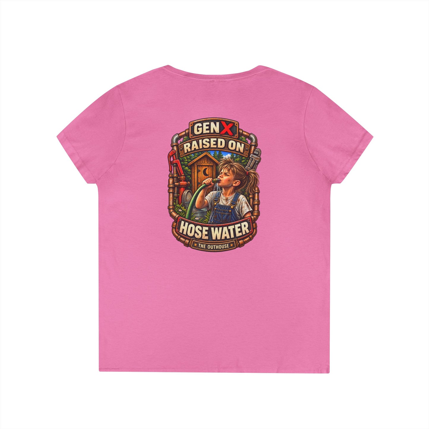 Gen X 'Raised on Hose Water' Ladies' V-Neck T-Shirt