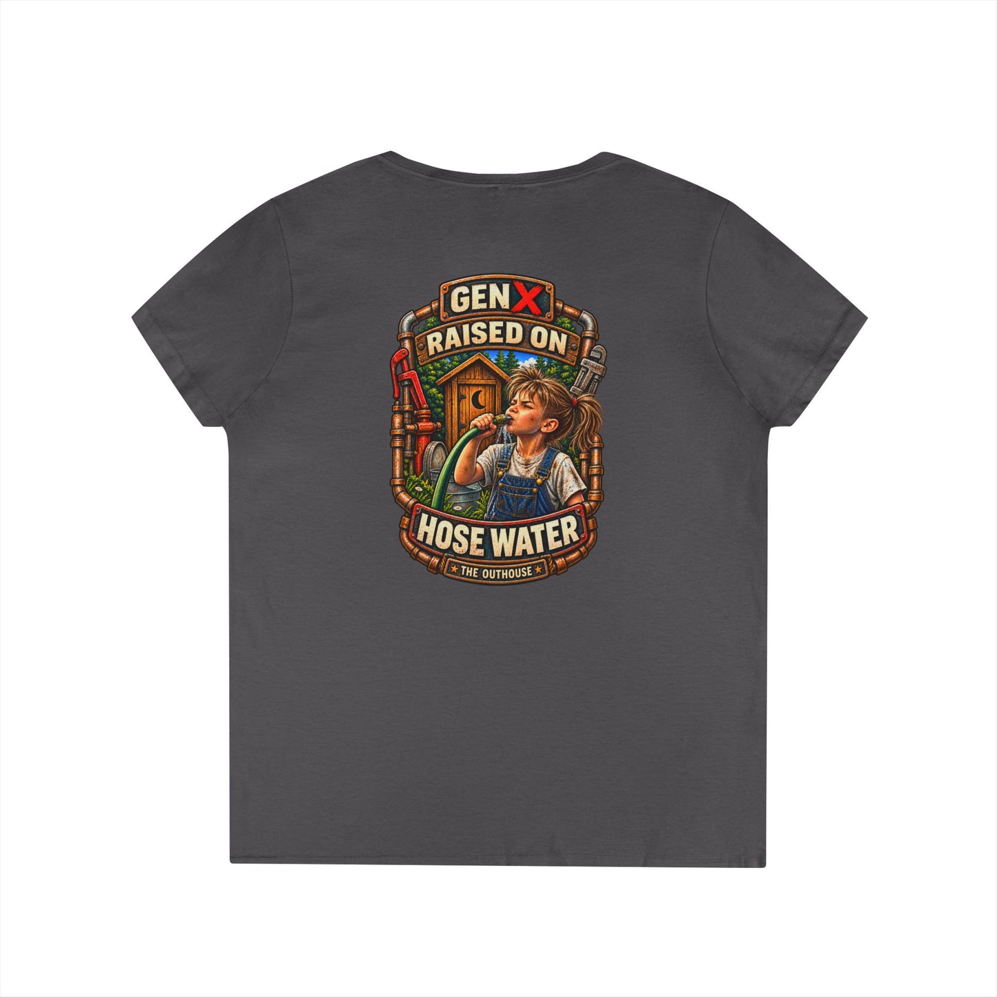 Gen X 'Raised on Hose Water' Ladies' V-Neck T-Shirt