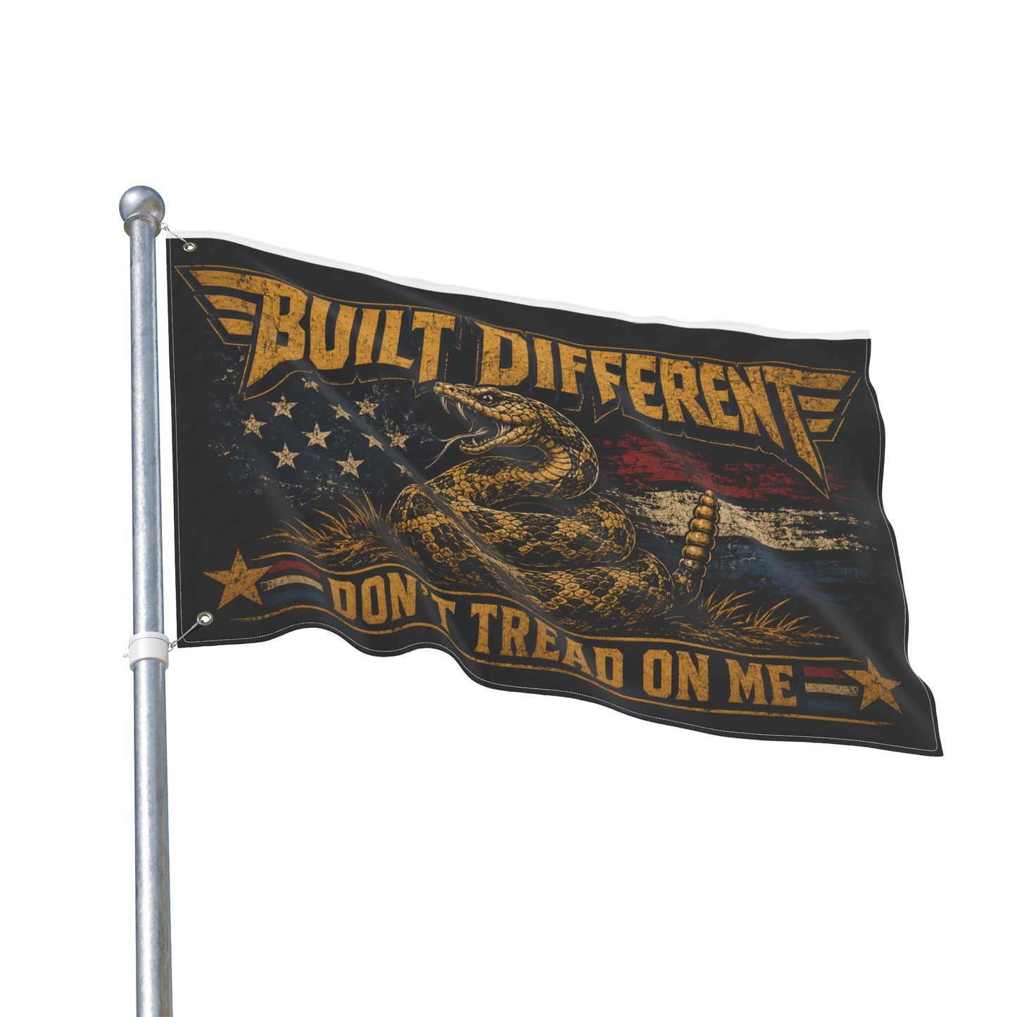 Built Different Don’t Tread on Me Flag | Gen X Distressed Americana Snake Flag | Rustic Patriotic Double-Sided Flag
