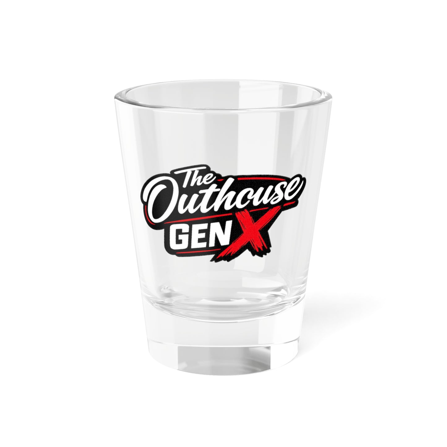 The Outhouse Gen X Shot Glass — 1.5oz Retro Logo Shooter