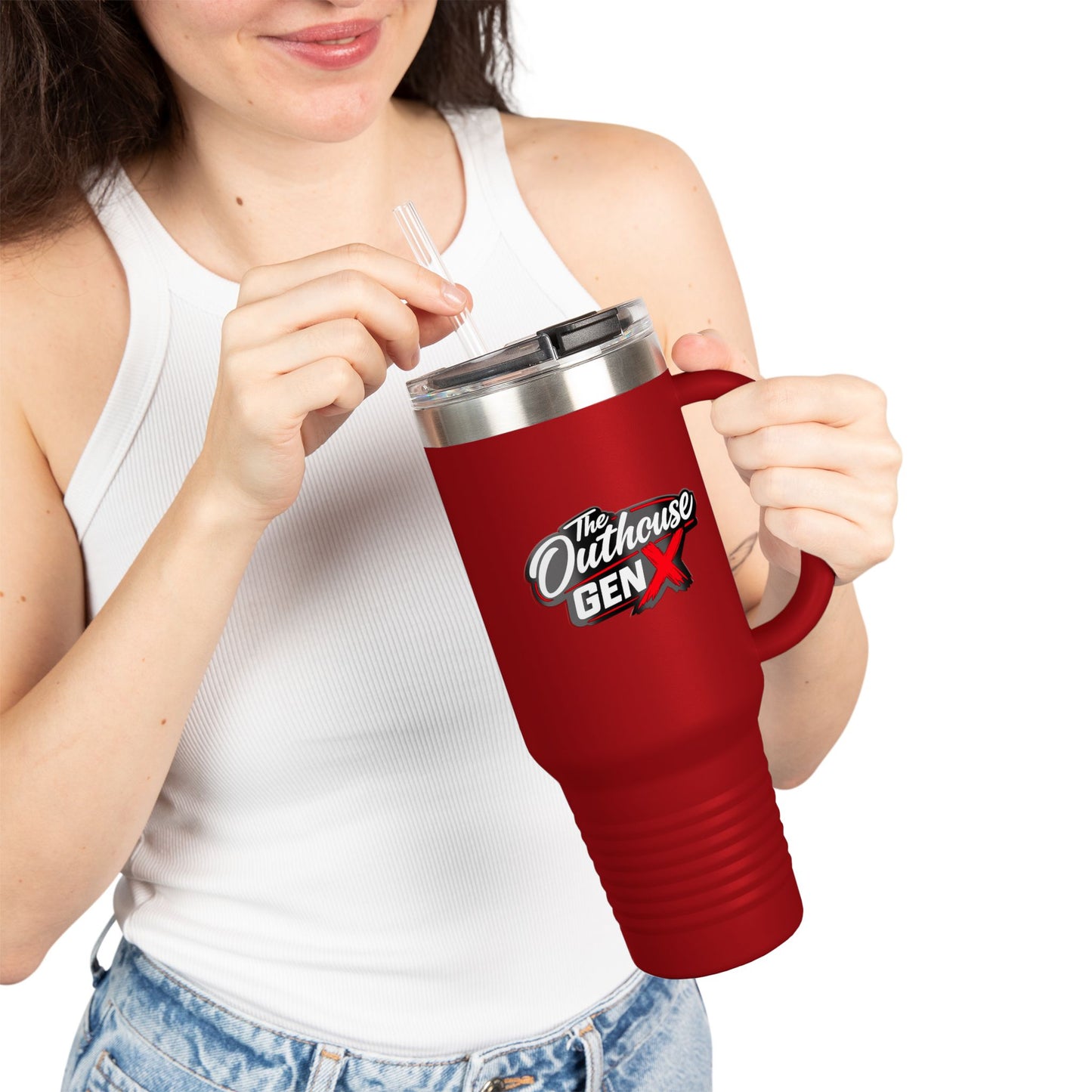 Outhouse Gen-X Insulated Tumbler — 40oz Travel Mug with Red X Logo