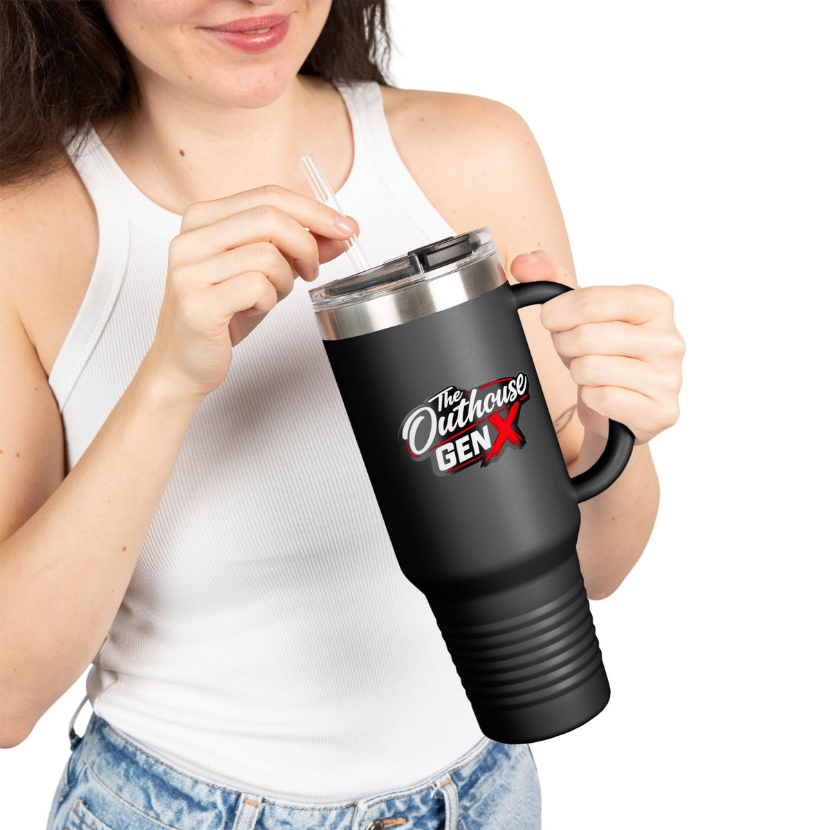 Outhouse Gen-X Insulated Tumbler — 40oz Travel Mug with Red X Logo