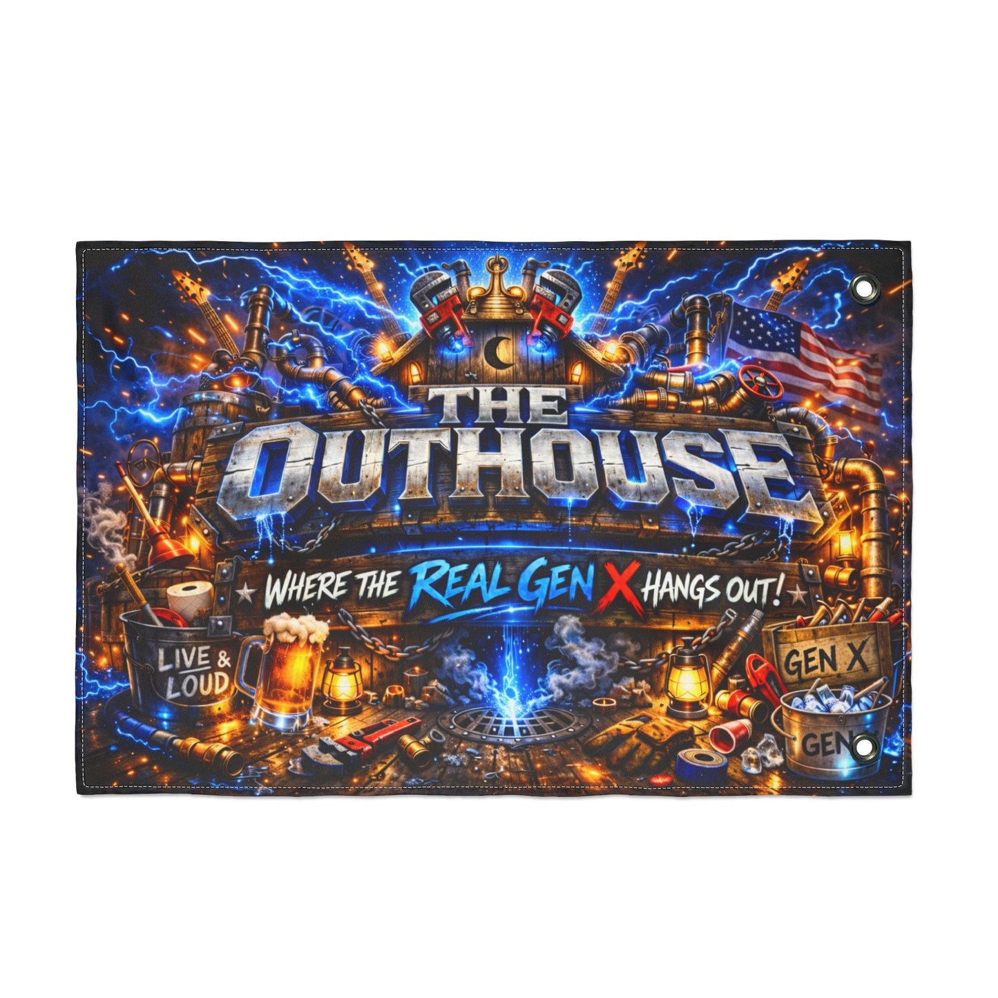 The OutHouse Gen X Flag | Where the Real Gen X Hangs Out | Built Different Garage & Man Cave Decor
