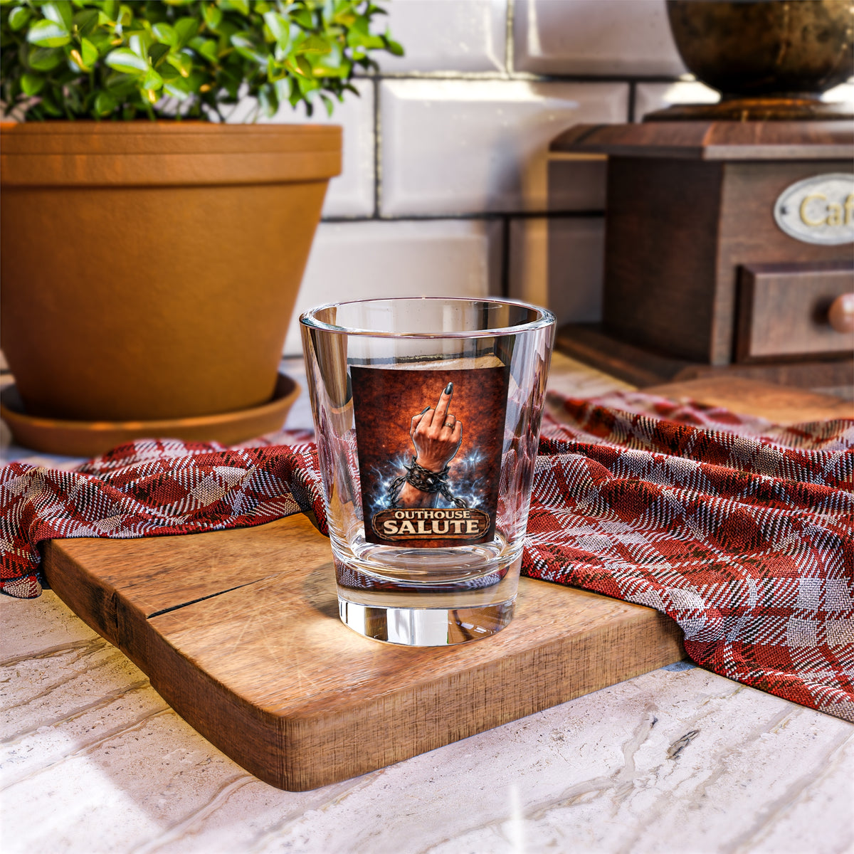 Shot Glass — "Outhouse Salute" Middle Finger Novelty Shooter