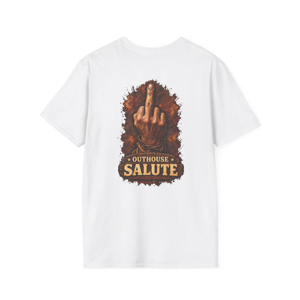 Outhouse Salute T-Shirt — Rustic Hand Gesture Graphic Tee