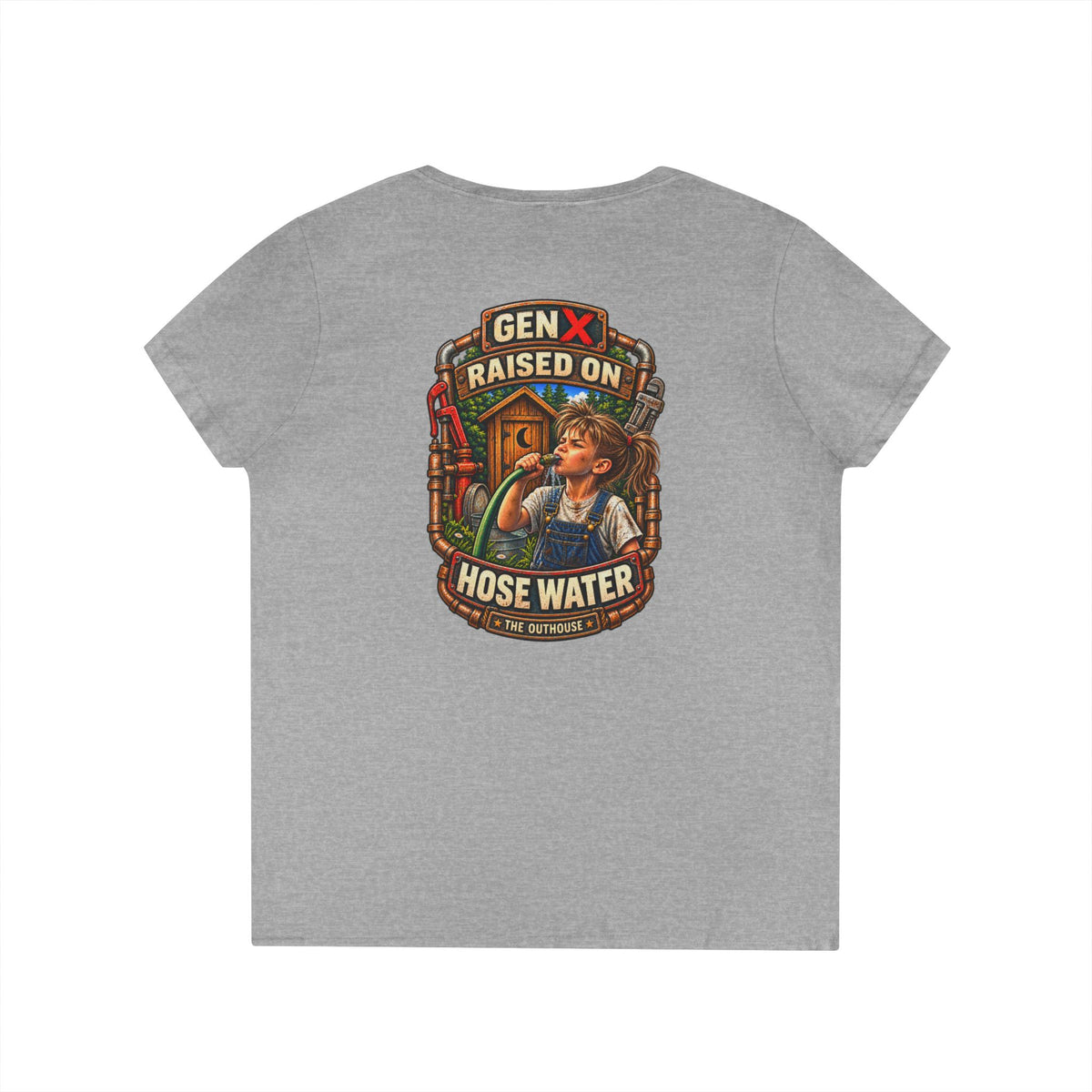 Gen X 'Raised on Hose Water' Ladies' V-Neck T-Shirt