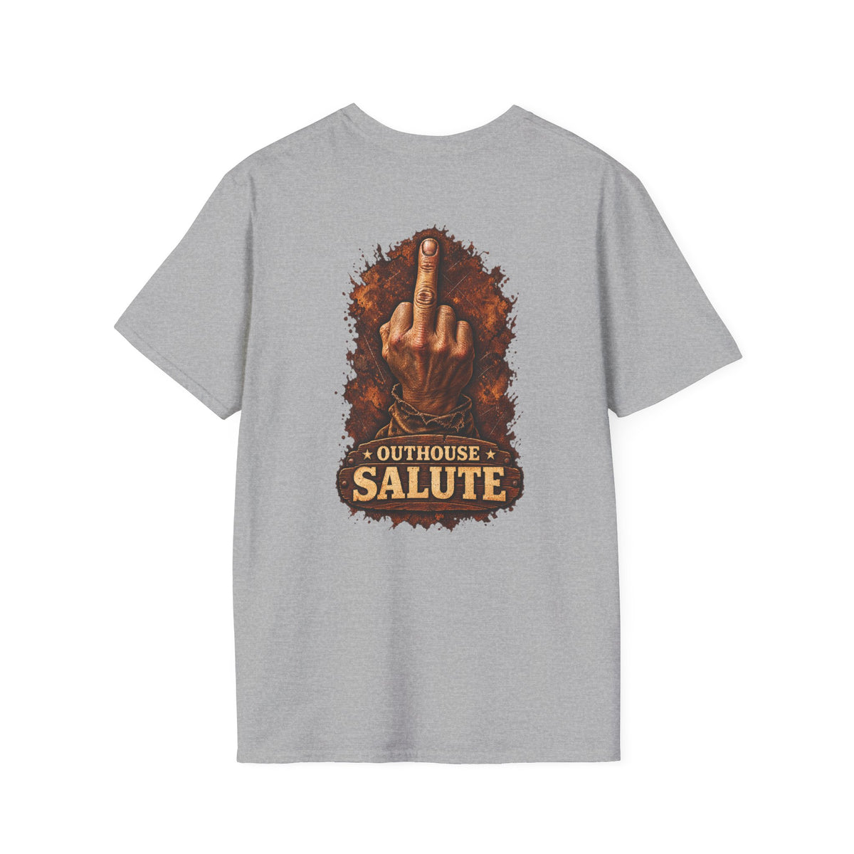 Outhouse Salute T-Shirt — Rustic Hand Gesture Graphic Tee