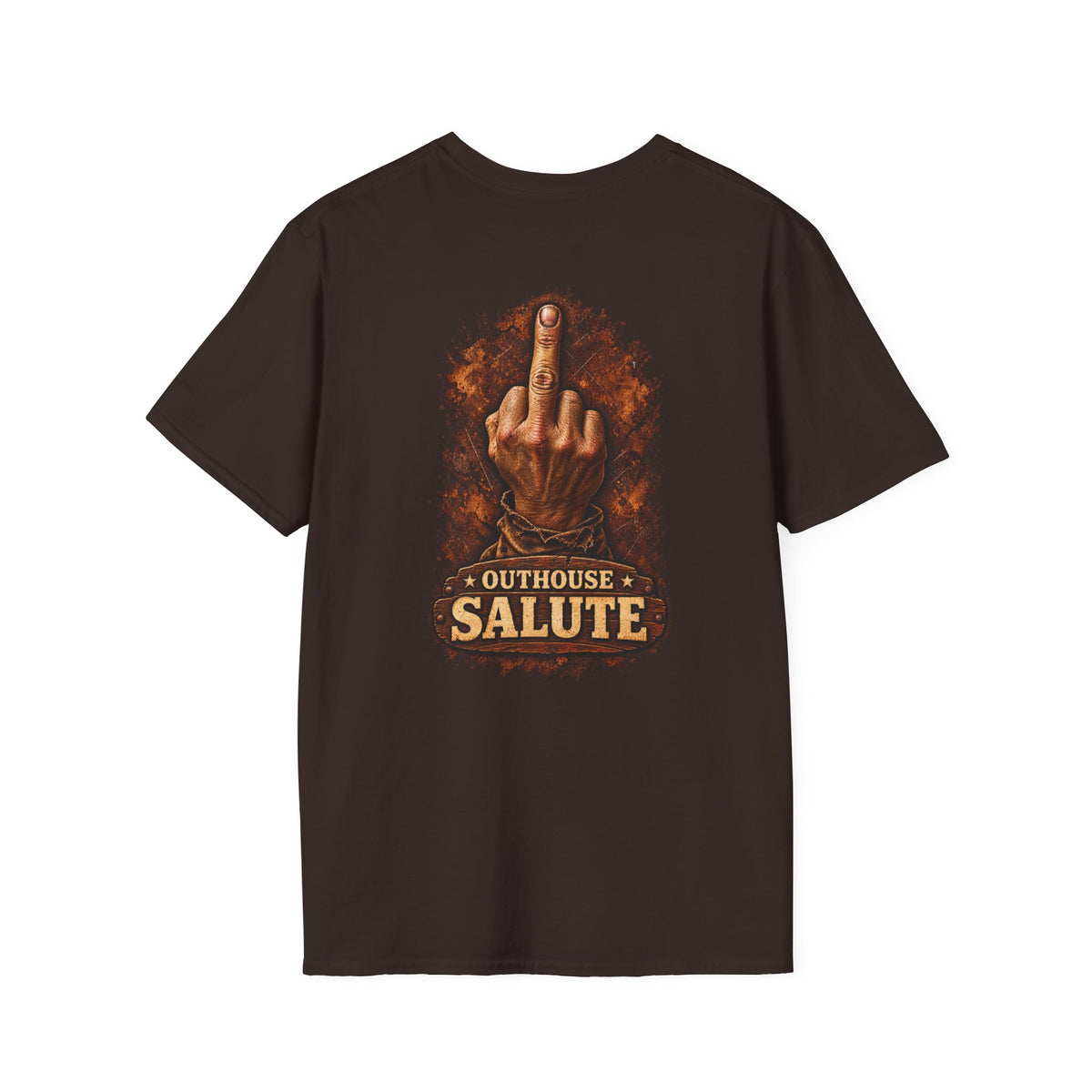 Outhouse Salute T-Shirt — Rustic Hand Gesture Graphic Tee