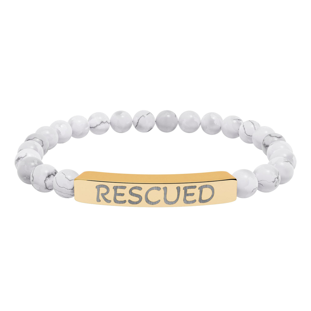Rescued Engraved Natural Stone Bar Bracelet — Stretch Beaded Healing Jewelry