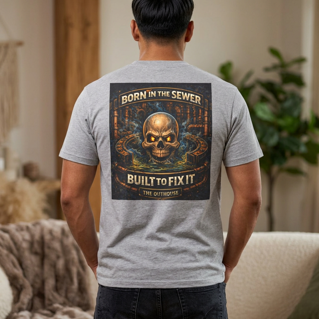 Plumber Skull T-Shirt — "Born in the Sewer, Built to Fix It" Vintage Repair Tee