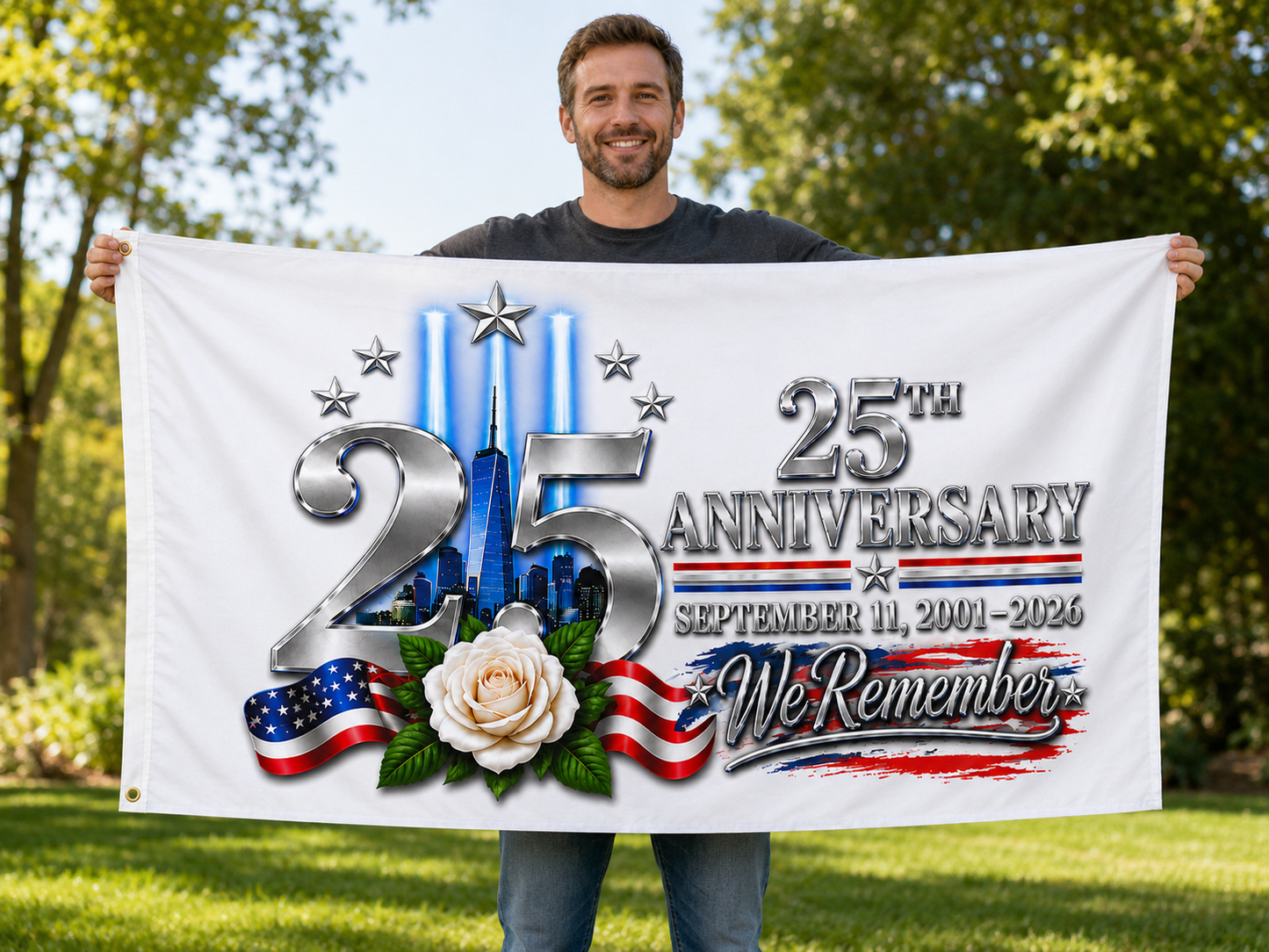 September 11 25th Anniversary Memorial Flag | We Remember 9/11 | Double-Sided Patriotic Flag 2001–2026
