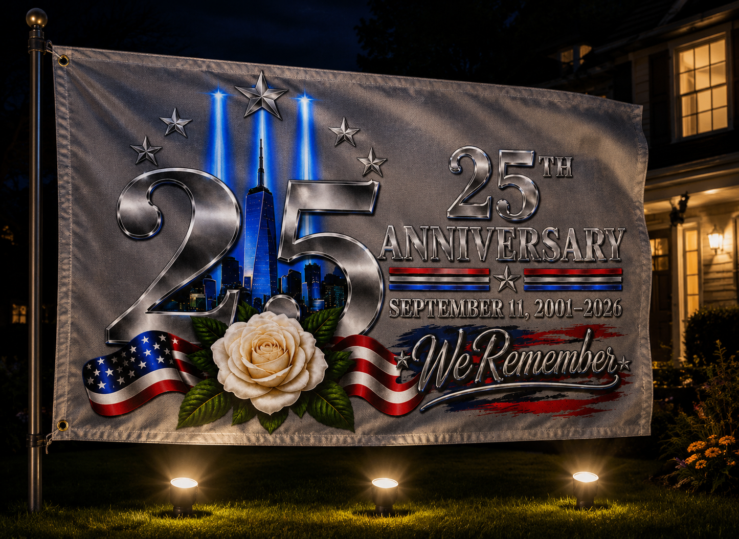 September 11 25th Anniversary Memorial Flag | We Remember 9/11 | Double-Sided Patriotic Flag 2001–2026
