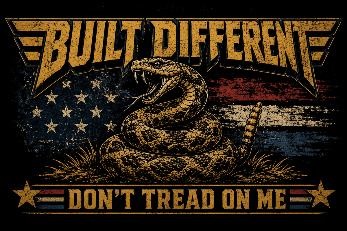 Built Different Don’t Tread on Me Flag | Gen X Distressed Americana Snake Flag | Rustic Patriotic Double-Sided Flag