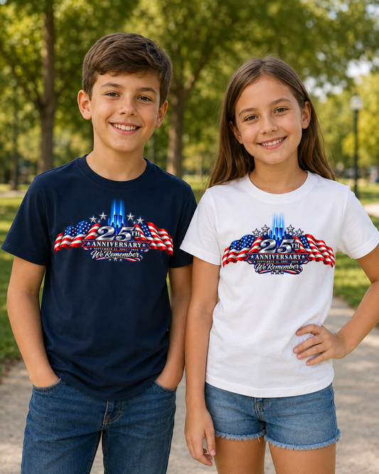 September 11 25th Anniversary Youth T-Shirt | We Remember 9/11 Kids Memorial Shirt | Patriotic 2001–2026 Tee