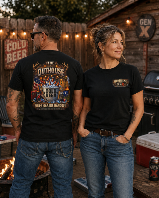 The Outhouse Cold Beer T-Shirt — Gen‑X Garage Hangout Graphic Tee