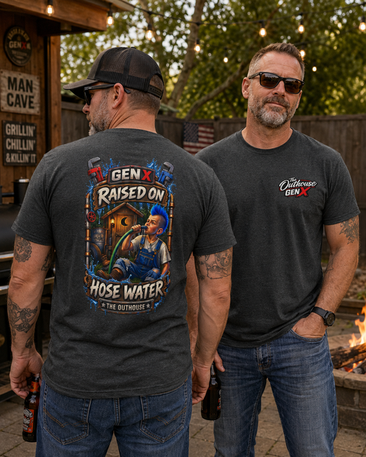 Gen X Hose Water T-Shirt — "Raised on Hose Water" Retro Firehouse Tee