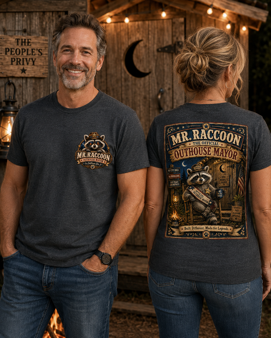 Mr. Raccoon Official OutHouse Mayor T-Shirt — Gen X Rustic Graphic Tee