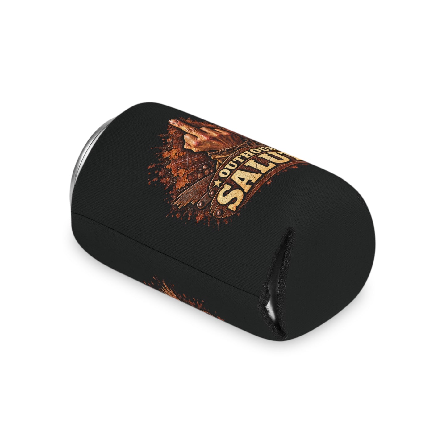 Outhouse Salute Can Cooler — Neoprene Koozie for BBQs & Tailgates