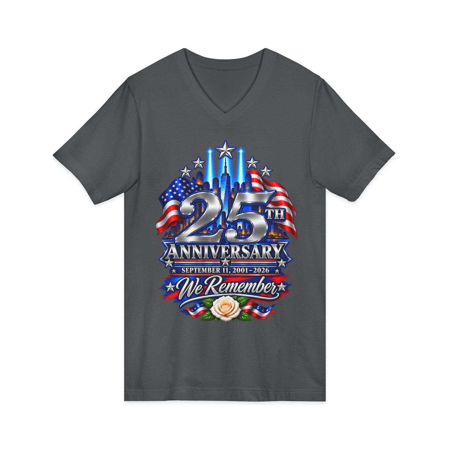 September 11 25th Anniversary Women’s V-Neck Tee — We Remember 2001–2026