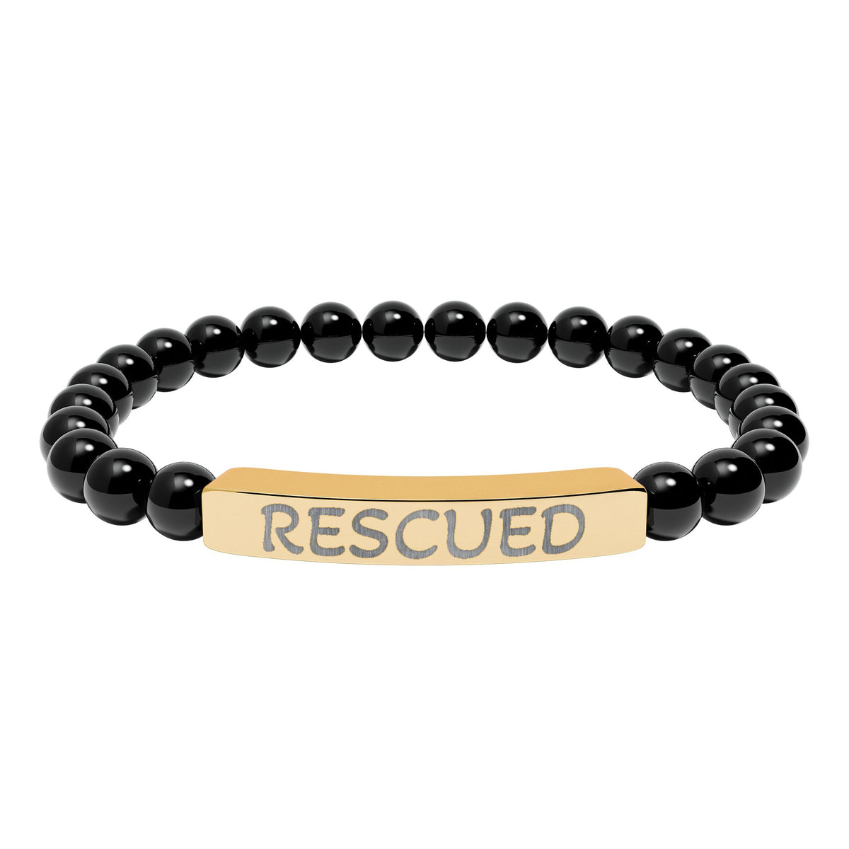 Rescued Engraved Natural Stone Bar Bracelet — Stretch Beaded Healing Jewelry