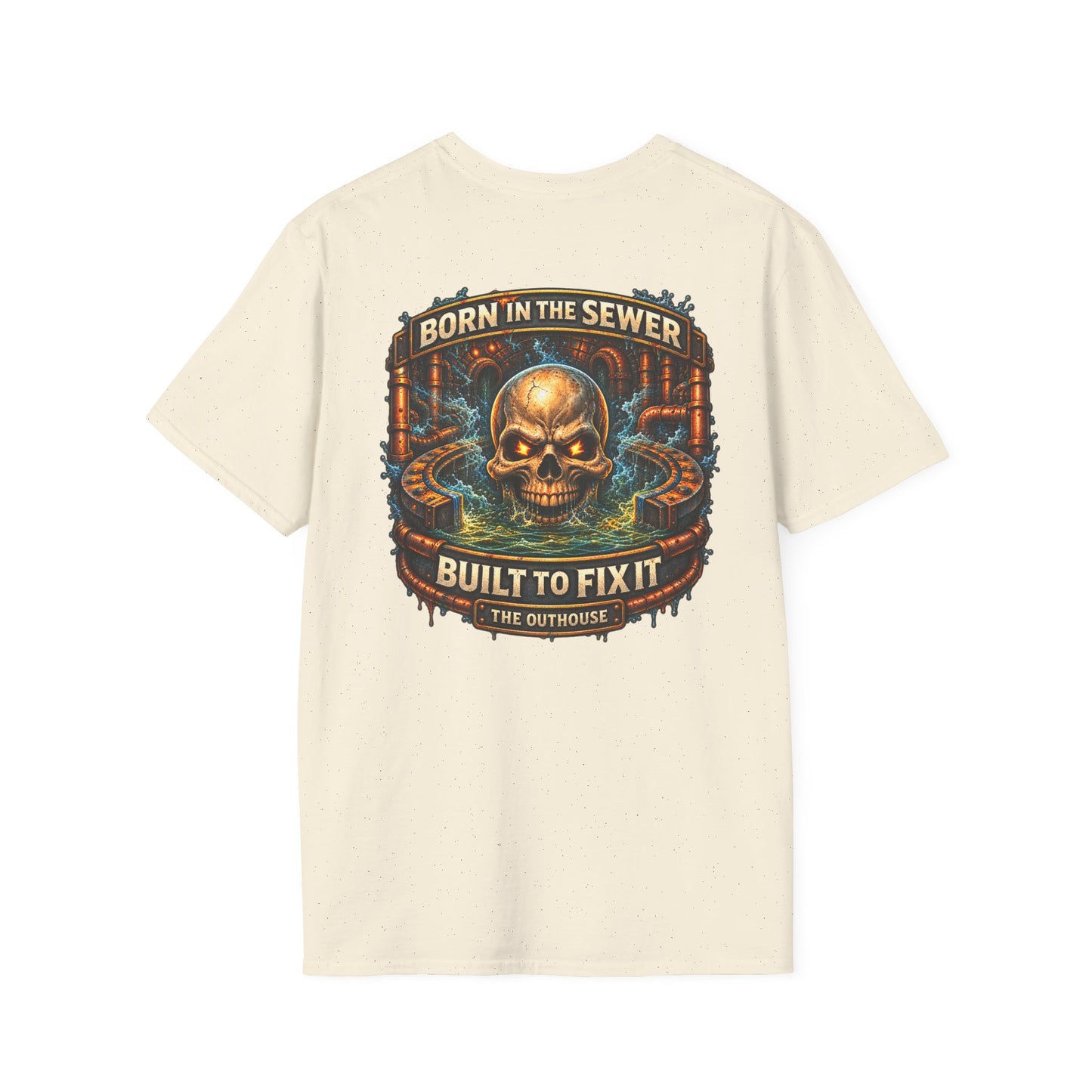Plumber Skull T-Shirt — "Born in the Sewer, Built to Fix It" Vintage Repair Tee