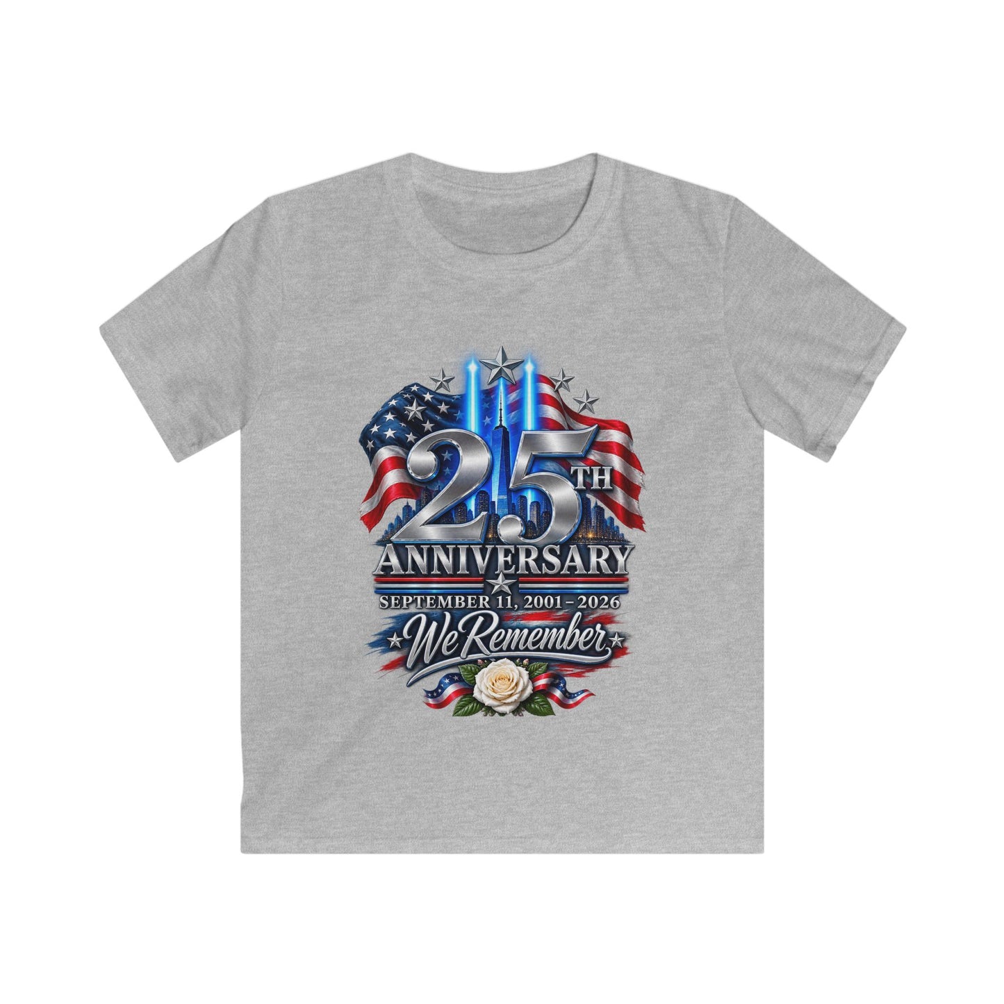 September 11 25th Anniversary Youth T-Shirt | We Remember 9/11 Kids Memorial Shirt | Patriotic 2001–2026 Tee