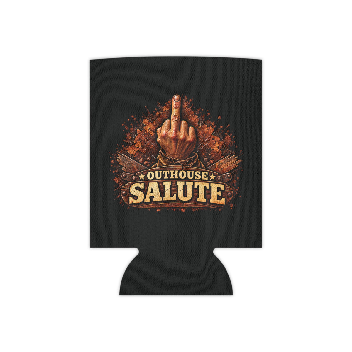 Outhouse Salute Can Cooler — Neoprene Koozie for BBQs & Tailgates