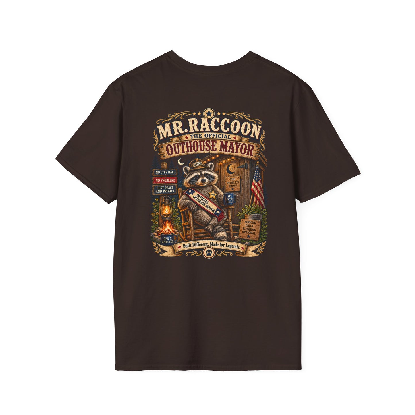Mr. Raccoon Official OutHouse Mayor T-Shirt — Gen X Rustic Graphic Tee