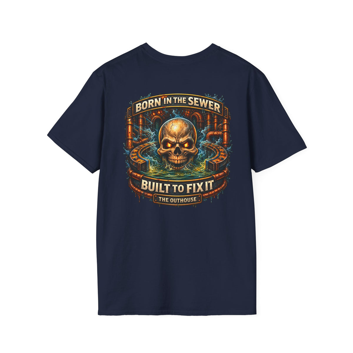 Plumber Skull T-Shirt — "Born in the Sewer, Built to Fix It" Vintage Repair Tee