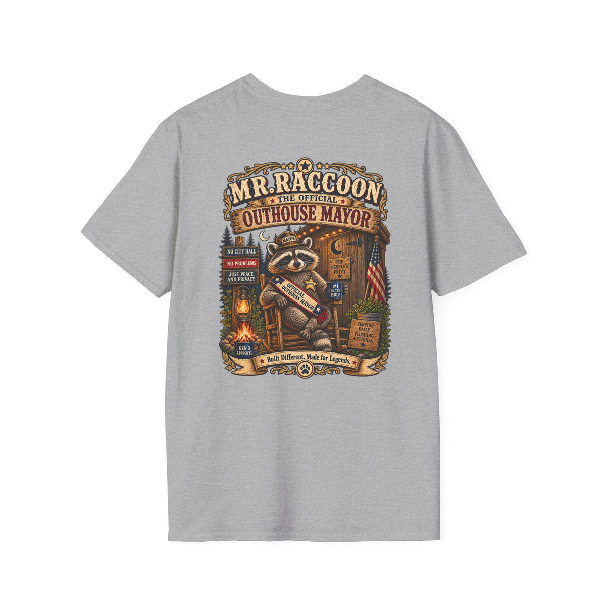 Mr. Raccoon Official OutHouse Mayor T-Shirt — Gen X Rustic Graphic Tee