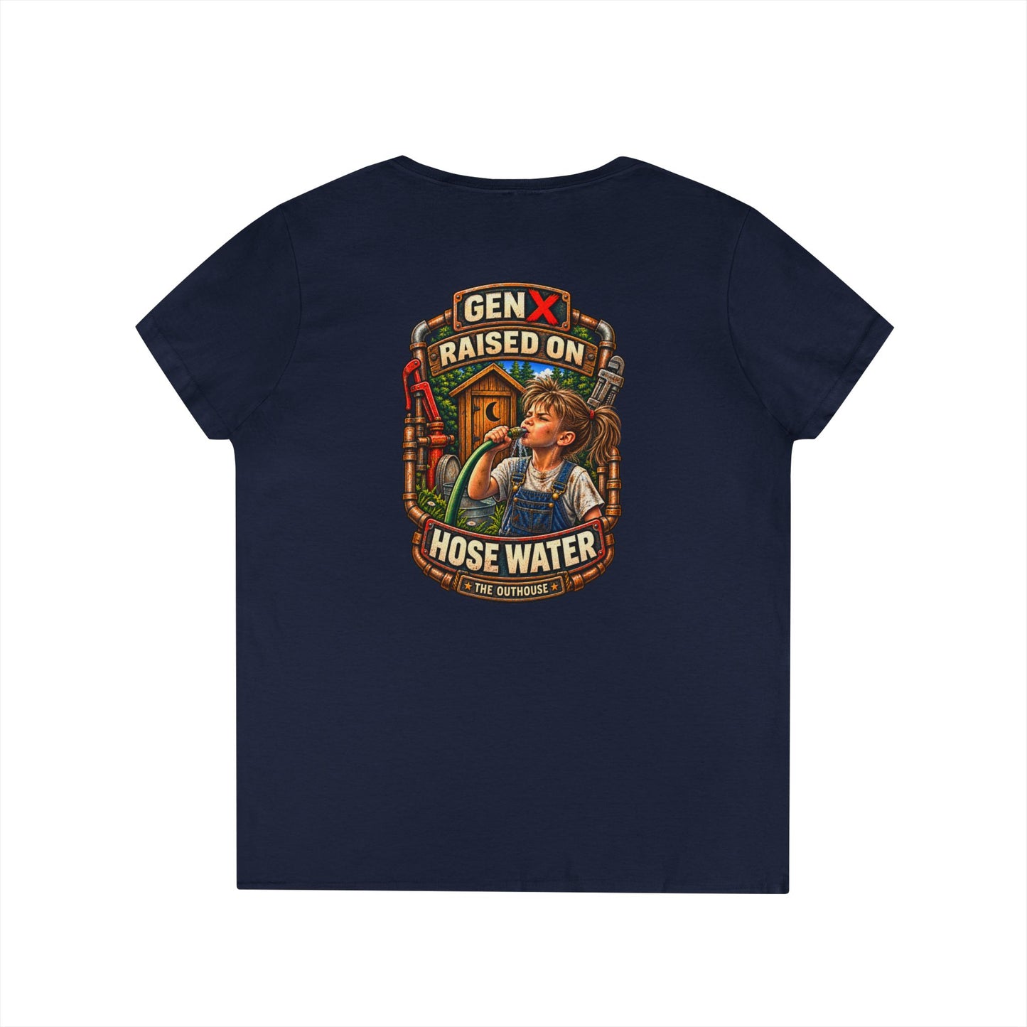 Gen X 'Raised on Hose Water' Ladies' V-Neck T-Shirt
