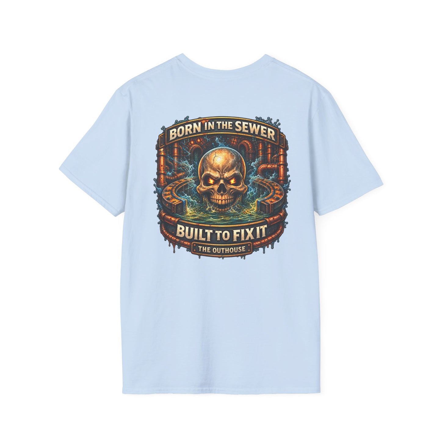 Plumber Skull T-Shirt — "Born in the Sewer, Built to Fix It" Vintage Repair Tee