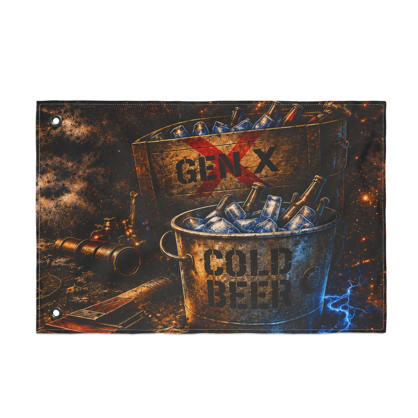Gen X Cold Beer Flag | Double-Sided Man Cave Garage Bar Flag | Rustic Beer Decor | Gen X Gift