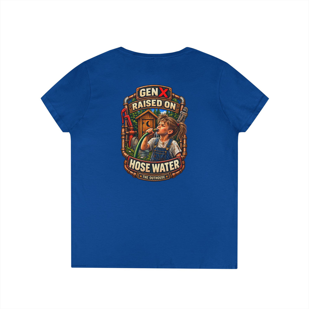 Gen X 'Raised on Hose Water' Ladies' V-Neck T-Shirt