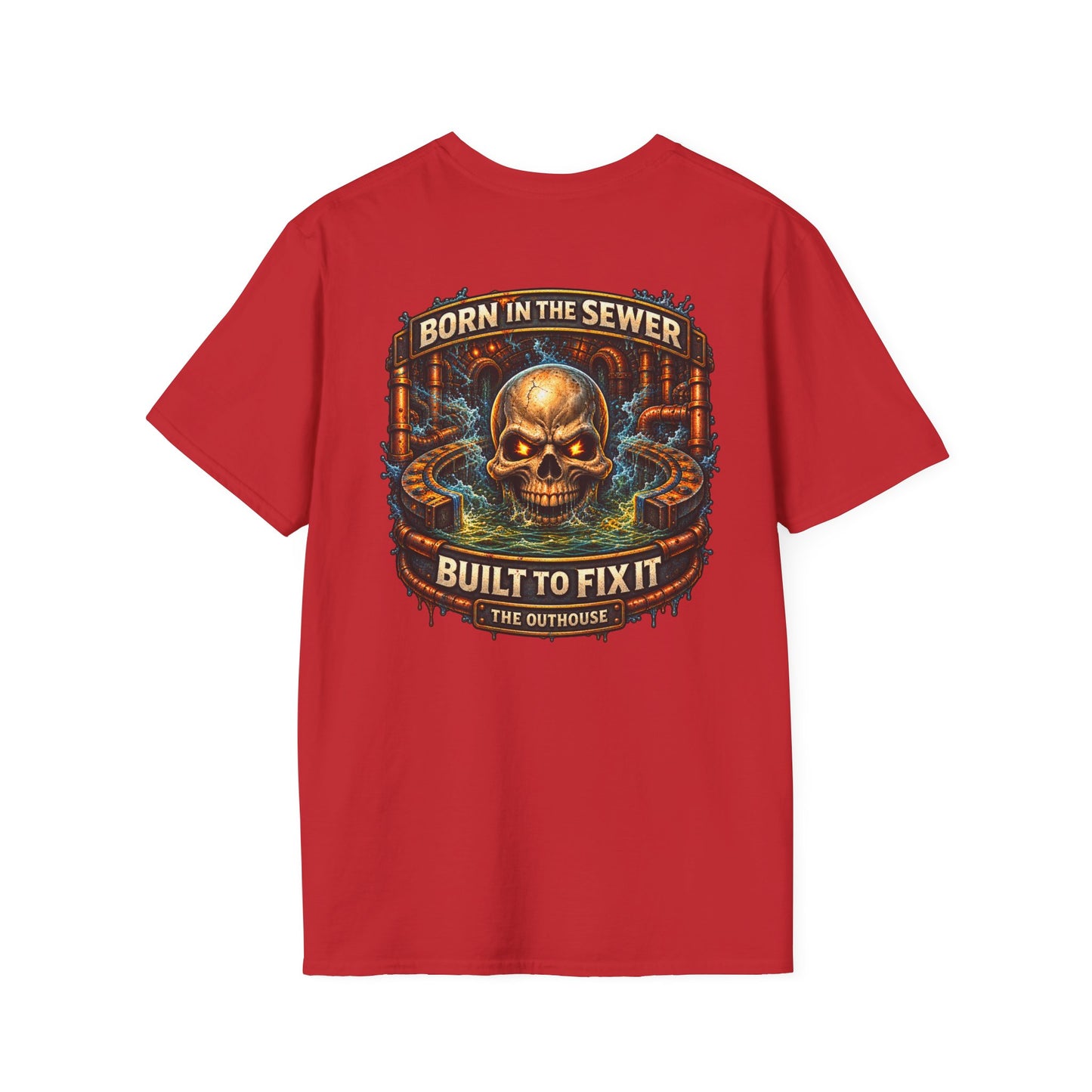 Plumber Skull T-Shirt — "Born in the Sewer, Built to Fix It" Vintage Repair Tee
