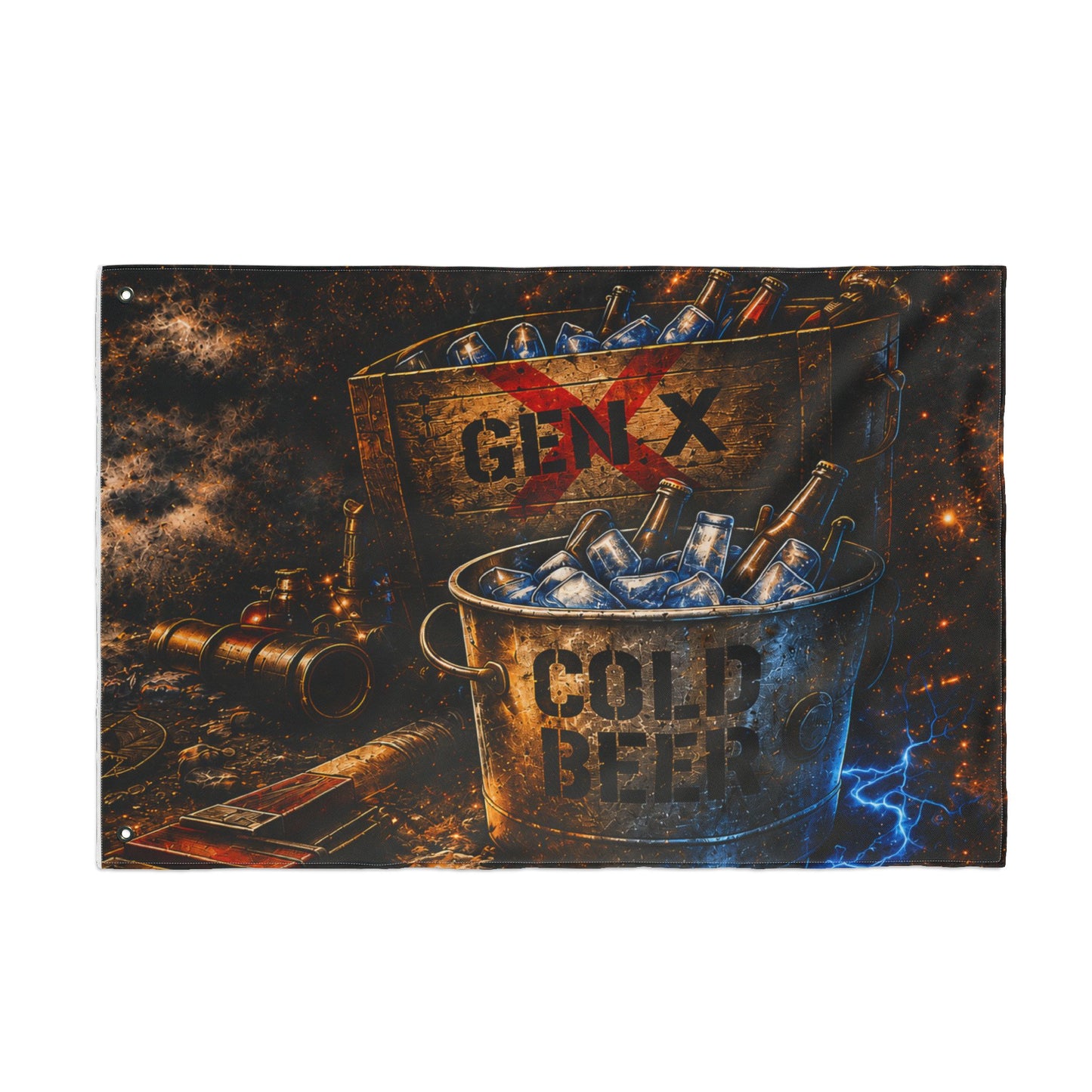 Gen X Cold Beer Flag | Double-Sided Man Cave Garage Bar Flag | Rustic Beer Decor | Gen X Gift