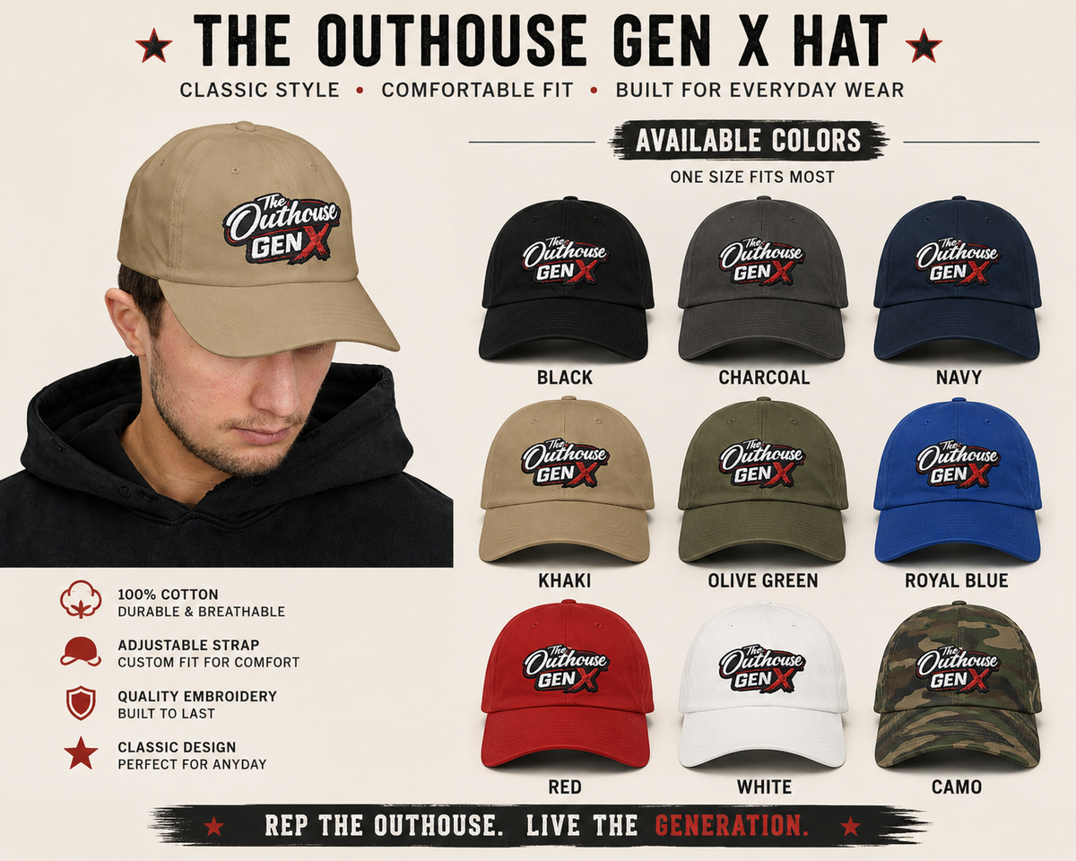 Outhouse Gen‑X Dad Cap — Bold Red X Logo Hat